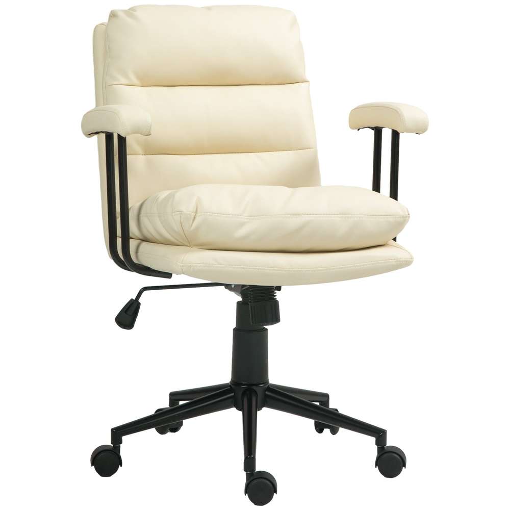 Beige PU Leather Office Chair - Adjustable Height, Swivel, Padded