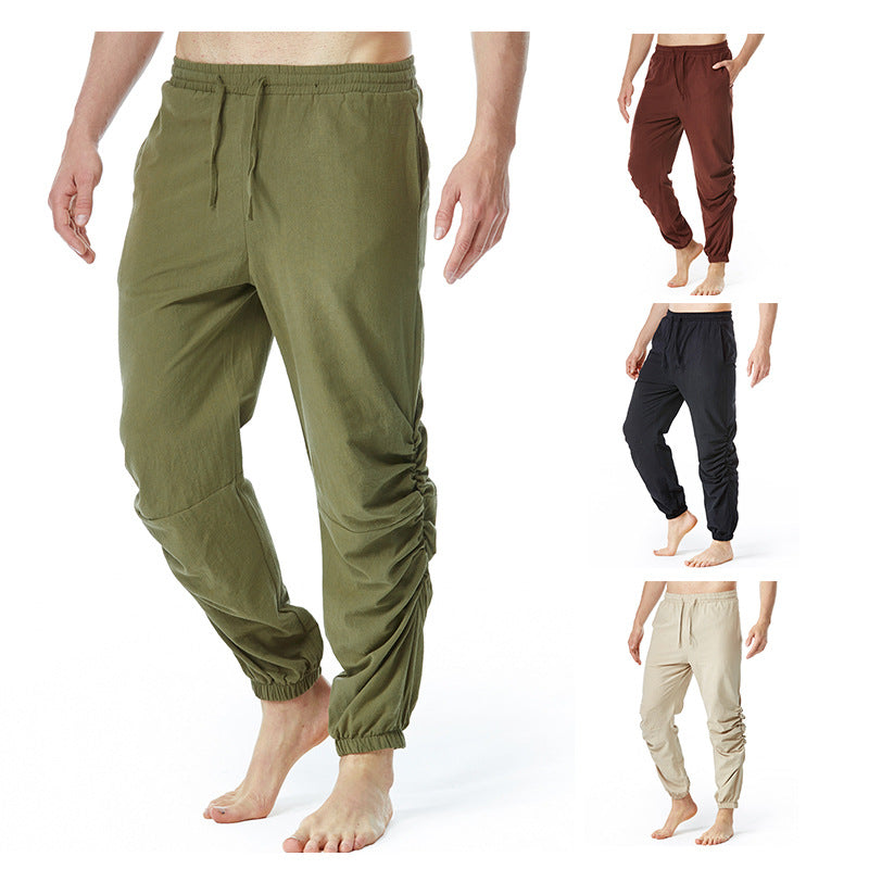 Men's Cotton And Linen Drawstring Elastic Waist Yoga Pants