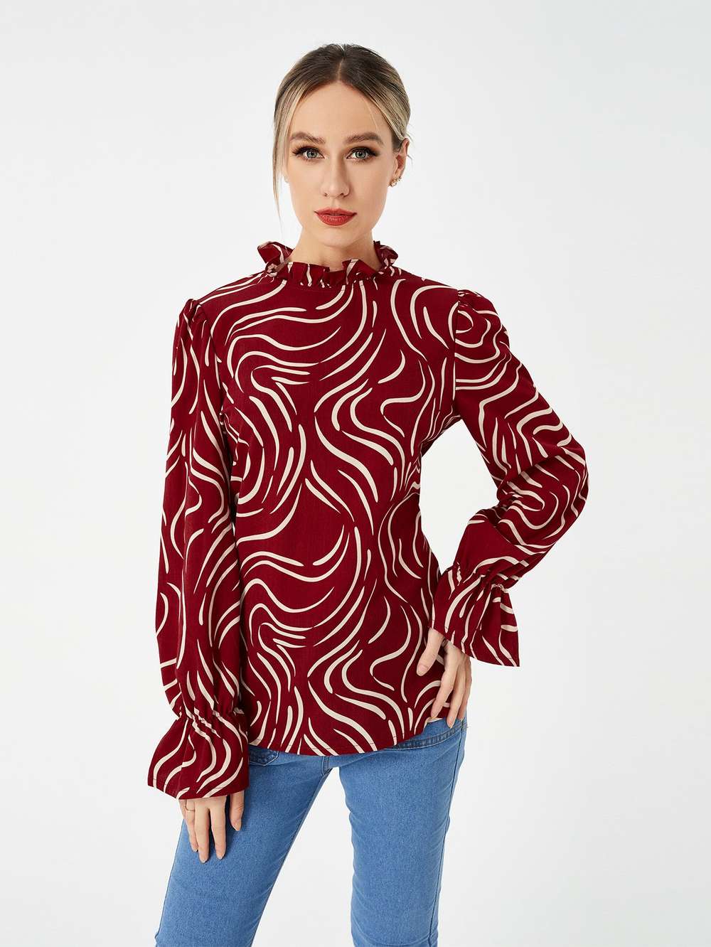 Ladies Graphic Casual Balloon Sleeve Shirt - Minihomy