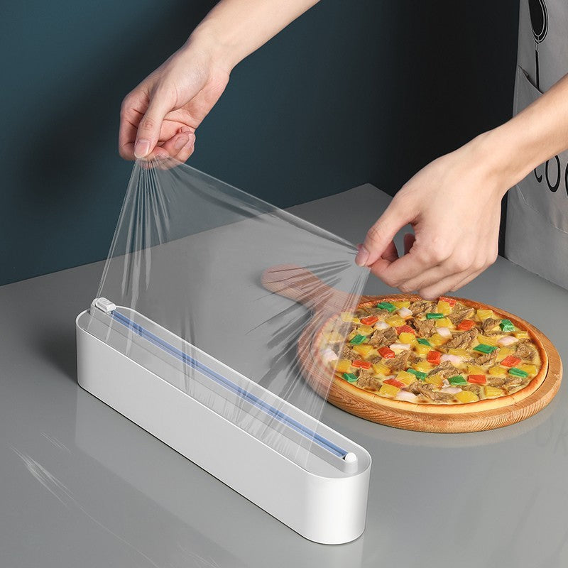 Cling Film Dispenser -  Refrigerator Storage Holder, Kitchen Tool Organizer, Upgraded Plastic Sharp Cutter