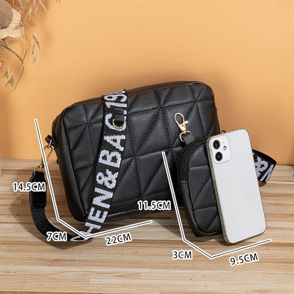 2Pcs Rhombus Shoulder Bag With Wallet - Letter Print Wide Shoulder Strap Small Square Bag - Minihomy