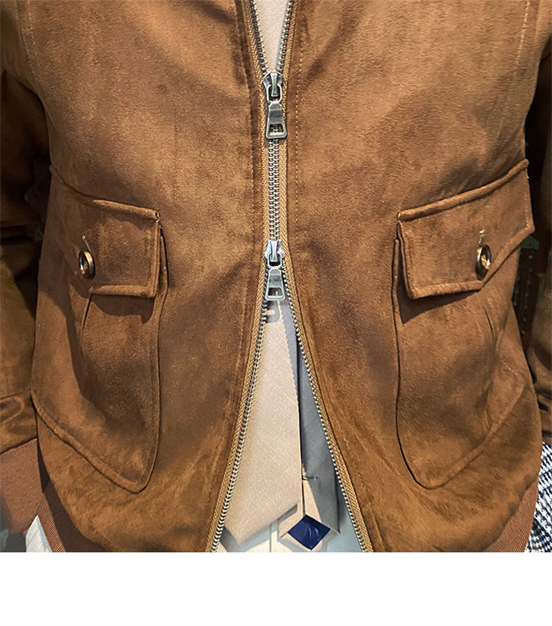 Suede Coffee Bomber Jacket For Man