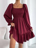 Flared Long Sleeve Dresses Women Square Neck Ruffled Swing Dress - Minihomy