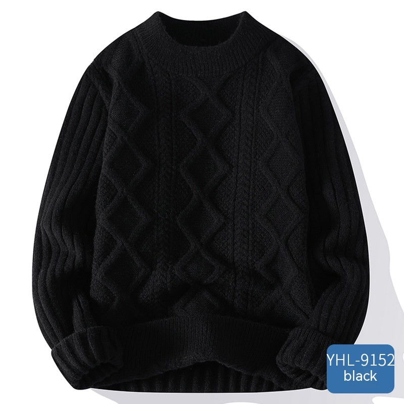 Soft Glutinous Men's Autumn And Winter Twisted Flower Round Neck Warm Sweater