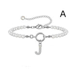 Personalized Initial Bracelet with Pearl Charm - A-Z Letter Toggle Clasp Jewelry Gift for Women