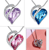 Sterling Silver Geometric Heart Shape Colorful Crystal Pendant Necklace