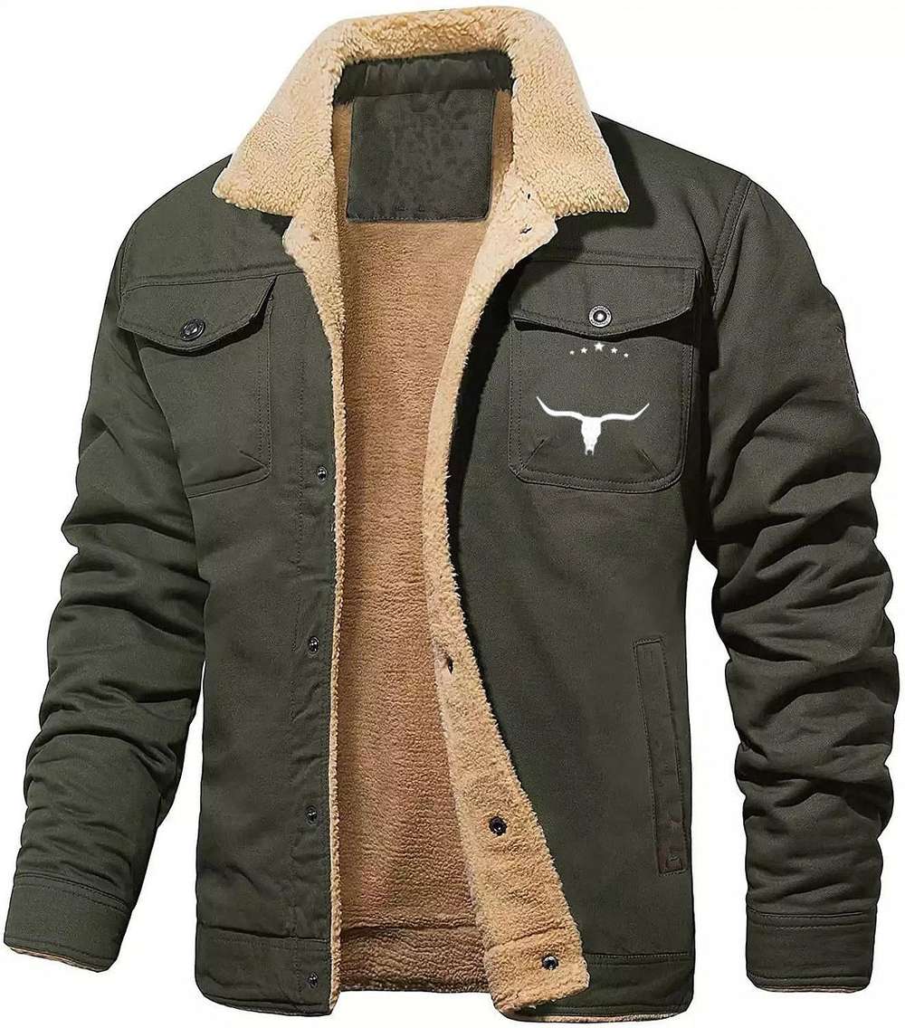 Men's Fleece-lined Cotton Casual Jacket Winter Lapel Single Breasted Warm Outerwear - Minihomy