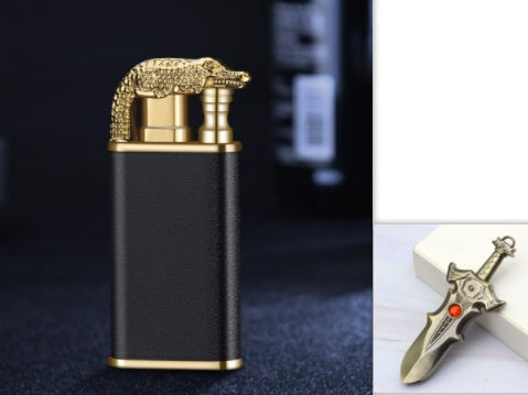 Double Flame Metal Lighter - Dragon, Tiger, Dolphin Design