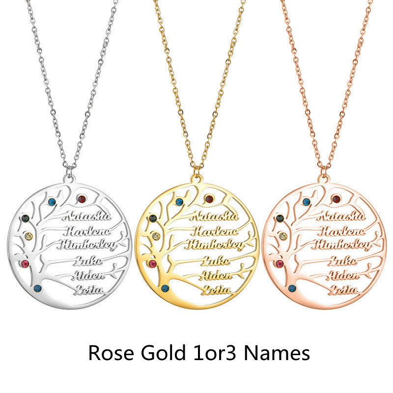 Personalized Stainless Steel Golden Tree of Life Custom Name Necklace - Minihomy