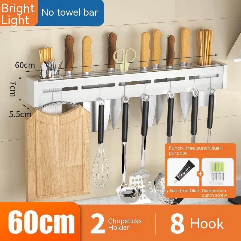 Kitchen Stainless Steel Knife Holder Punch-free Chopstick Canister Storage Hook Rack - Minihomy