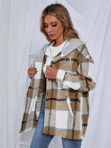 Women Cardigan Plaid Woolen Coat