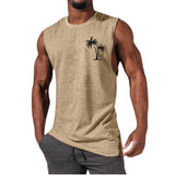 Coconut Tree Embroidery Vest - Summer Beach Tank Tops Workout Muscle Men Sports Fitness T-shirt