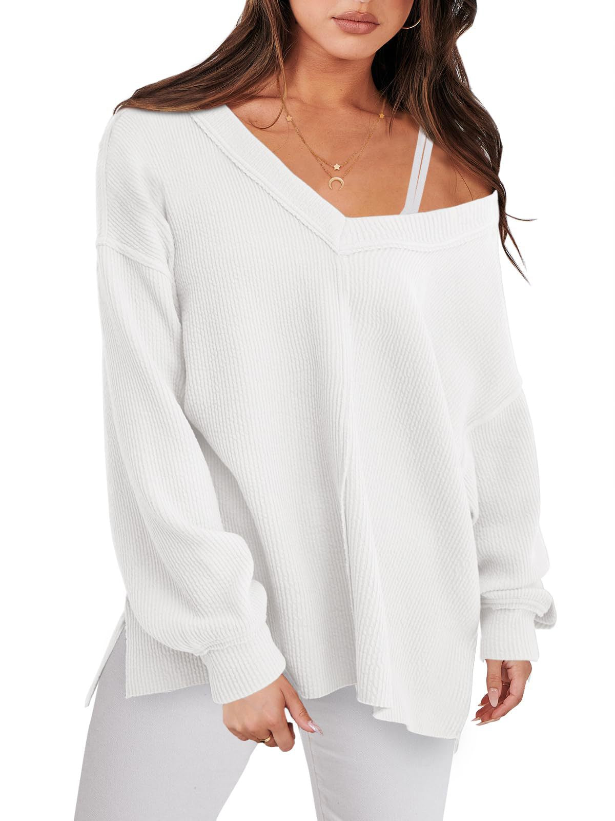 Lightweight V-neck Sweaters Women Winter Casual Long Sleeve Pullover Top