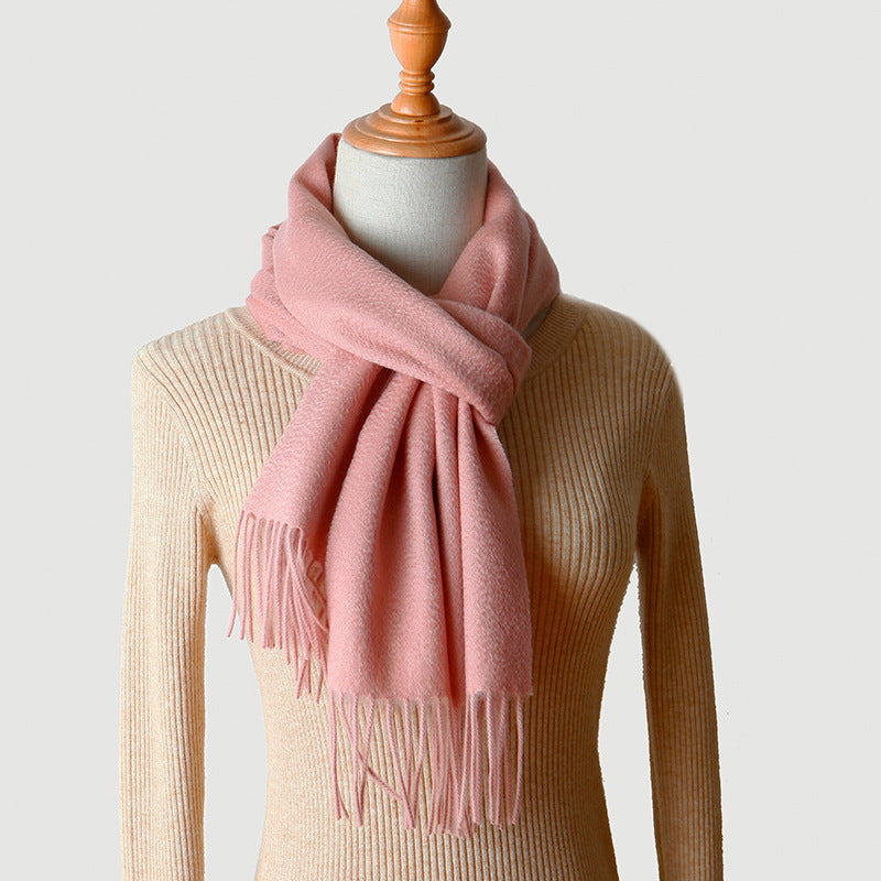 Solid Color Autumn And Winter Tassel Pure Cashmere Scarf For Women