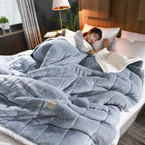 Warm Siesta Blanket Three-layer Blanket Quilt Thick Lamb Flannel Bed Linen Coral Fleece