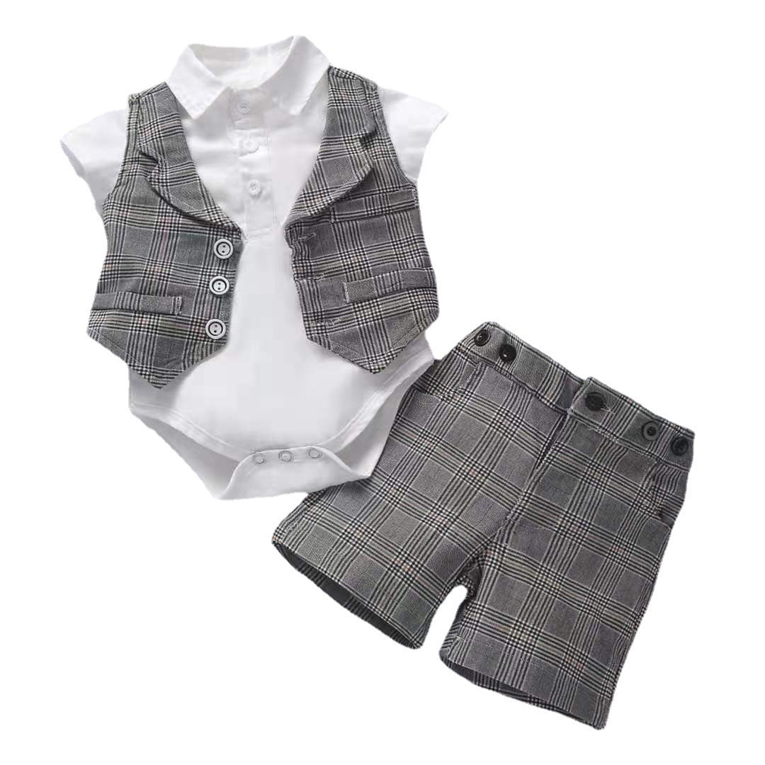 Baby Boy Gentleman Suit Romper Vest Shorts Bow Tie