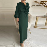 Women's Solid Color Long Sleeve Casual Muslim Abaya Dress Robe