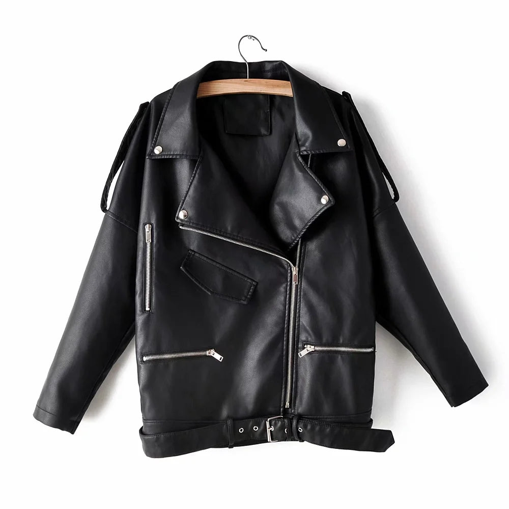 Chain Loose Female PU Ladies Jacket