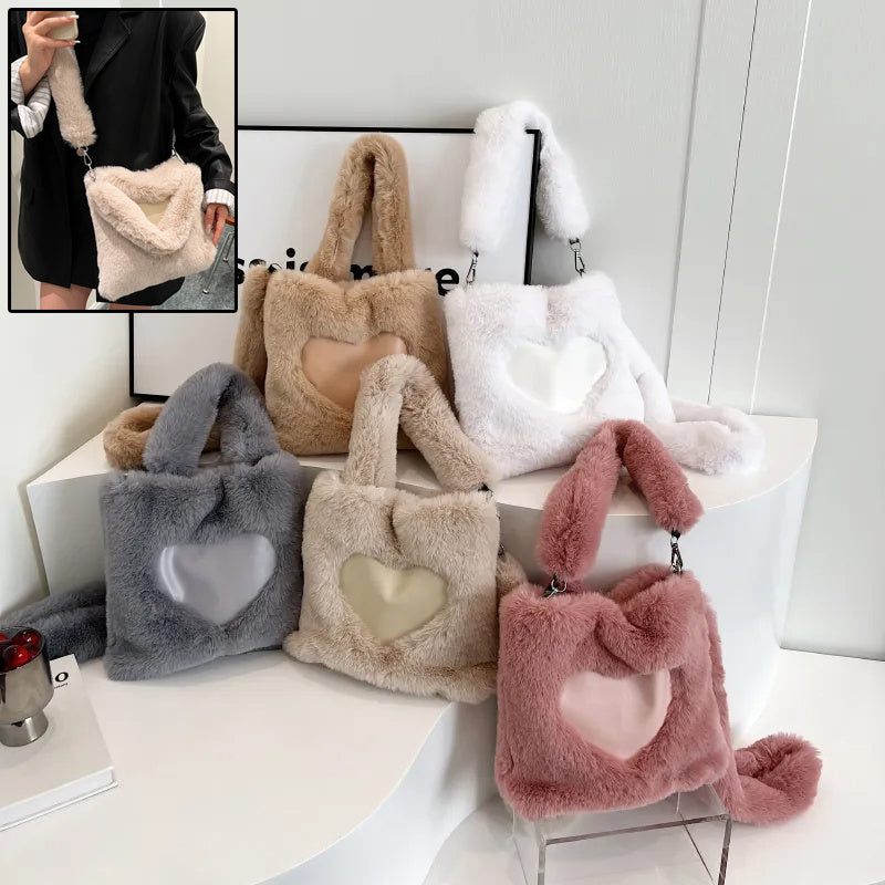 Women Fluffy Shoulder Bag Top-handle Bag Female Autumn Winter Handbag Plush Tote Girls Fashion Shopping Bags Handbags For Women