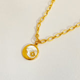 Retro Three-dimensional Sun Moon Round Coin Necklace: Embrace Celestial Elegance