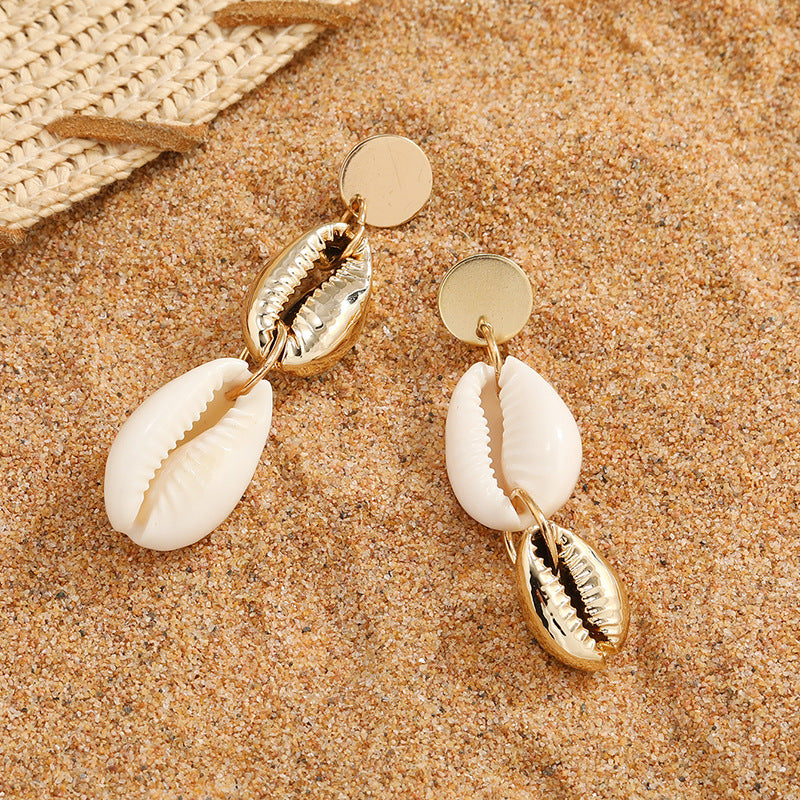 Bohemian Ins Style Seaside Holiday Golden Shell Stud Earrings - Minihomy