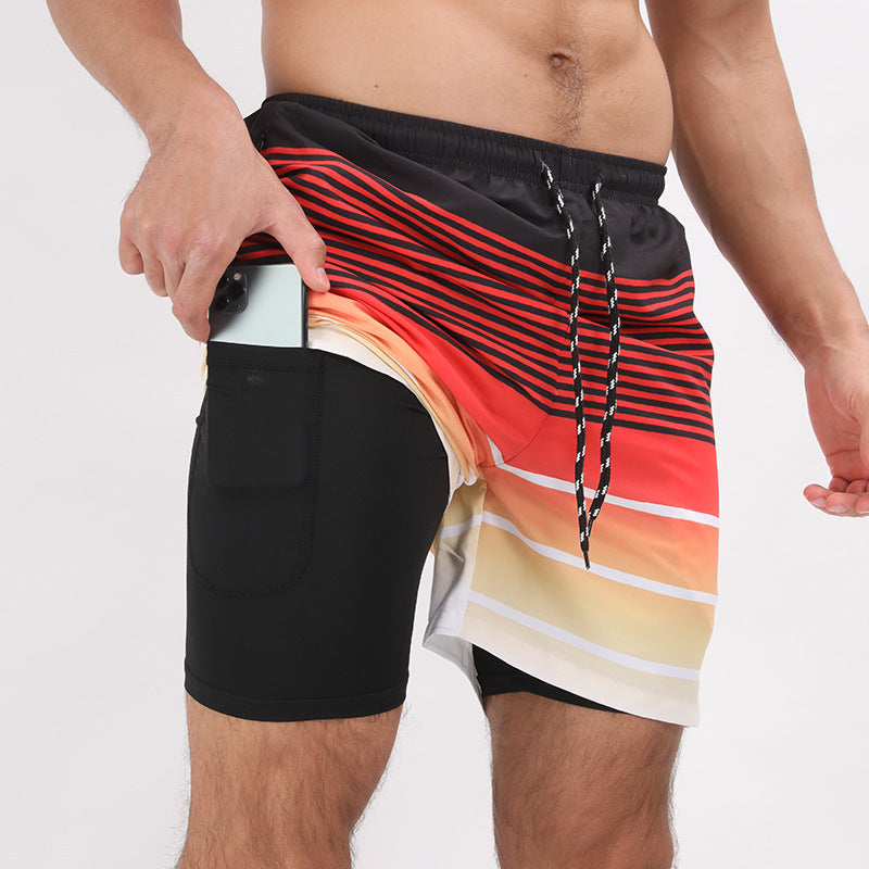 Gradient Printed Beach Shorts - Double Layer Casual Sport Shorts