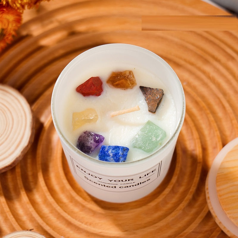 Natural Crystal Stone Aromatherapy Candle Soy Wax Smokeless Candles Gift Box Christmas Hand Gift - Minihomy