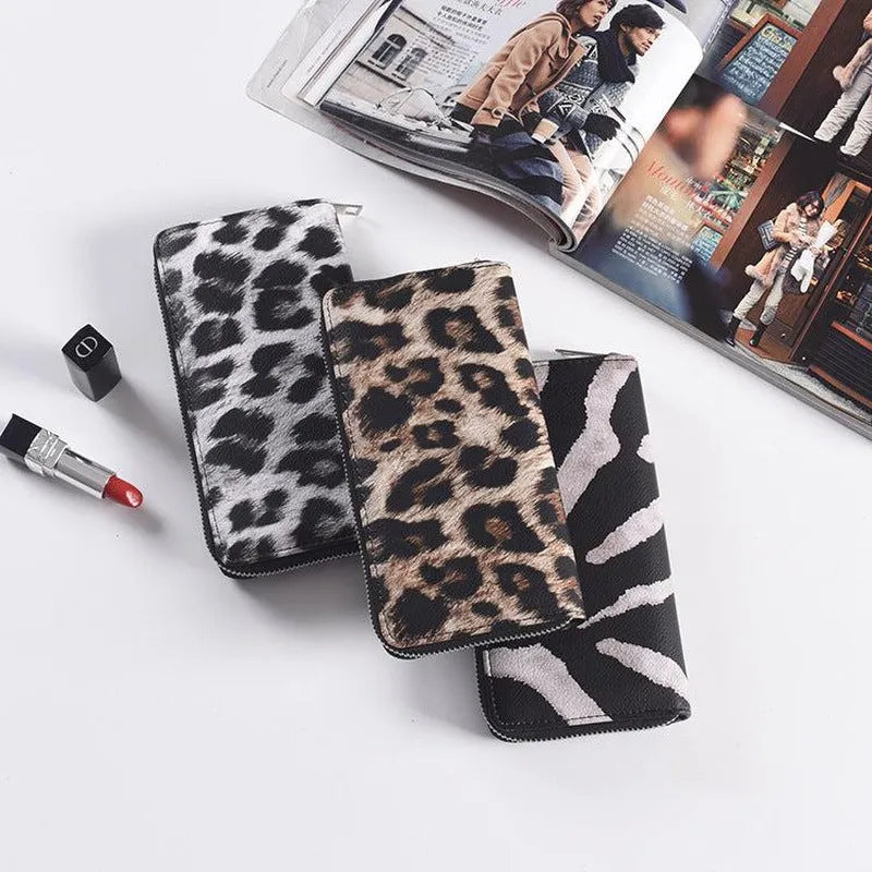 Long Zipper Women Wallets Bright Leather Black and White Wallet - Minihomy