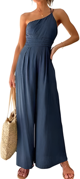 Solid Color Loose Wide-leg Cotton And Linen Jumpsuit