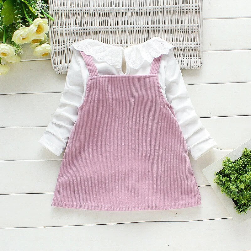 Girl Clothes Doll Collar Pullover Blouse Velvet Straps Dress set - Minihomy