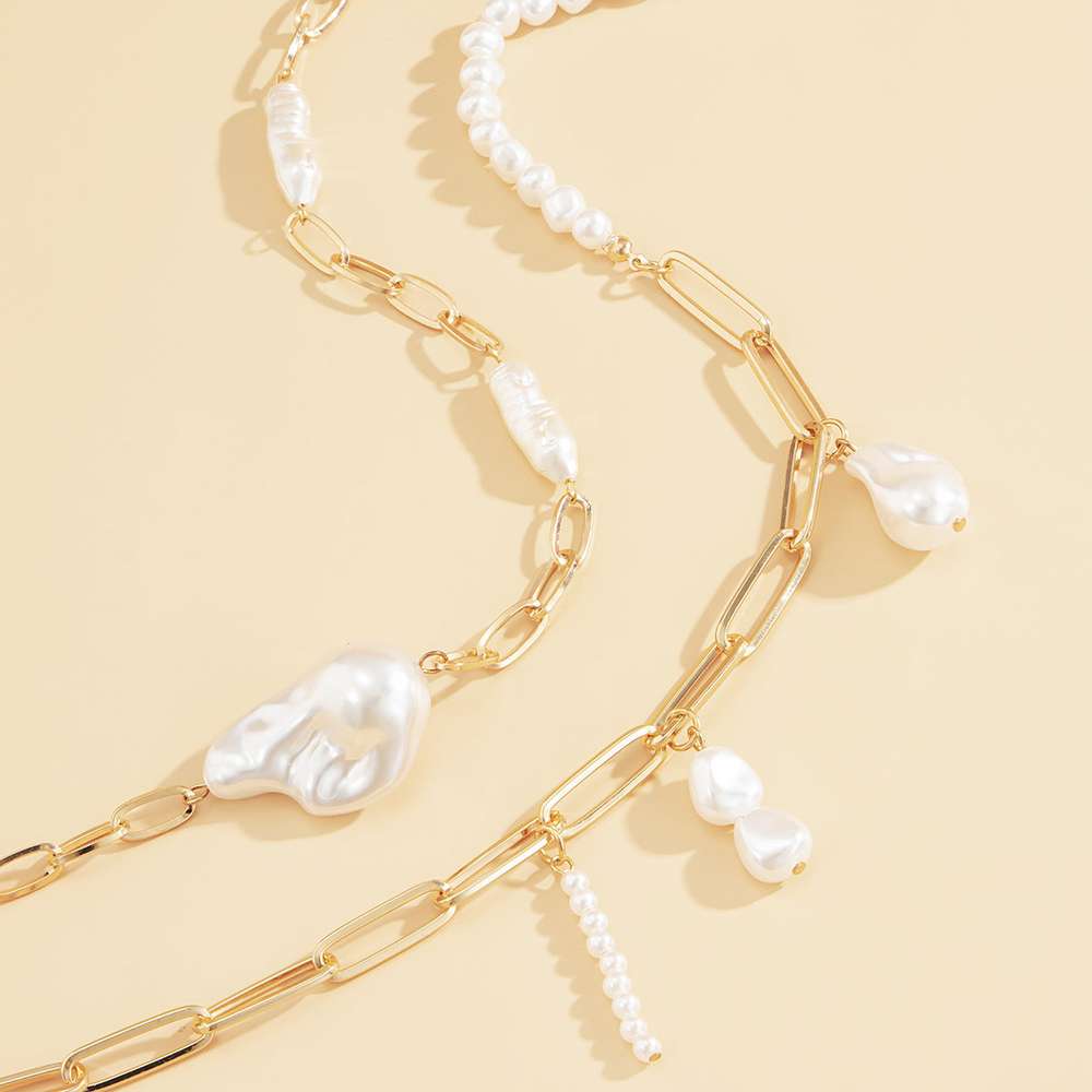 Asymmetrical Shaped Imitation Pearl Set Necklace - Minihomy