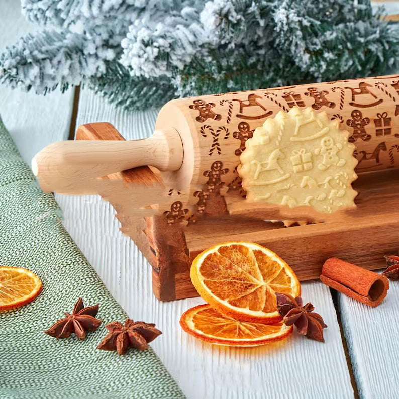 Christmas Gift Sleigh Pattern Embossed Rolling Pin - Minihomy