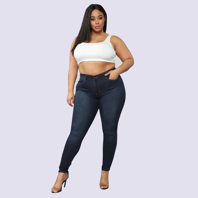 Women's Plus Size Fashion High Elastic Denim Pencil Pants