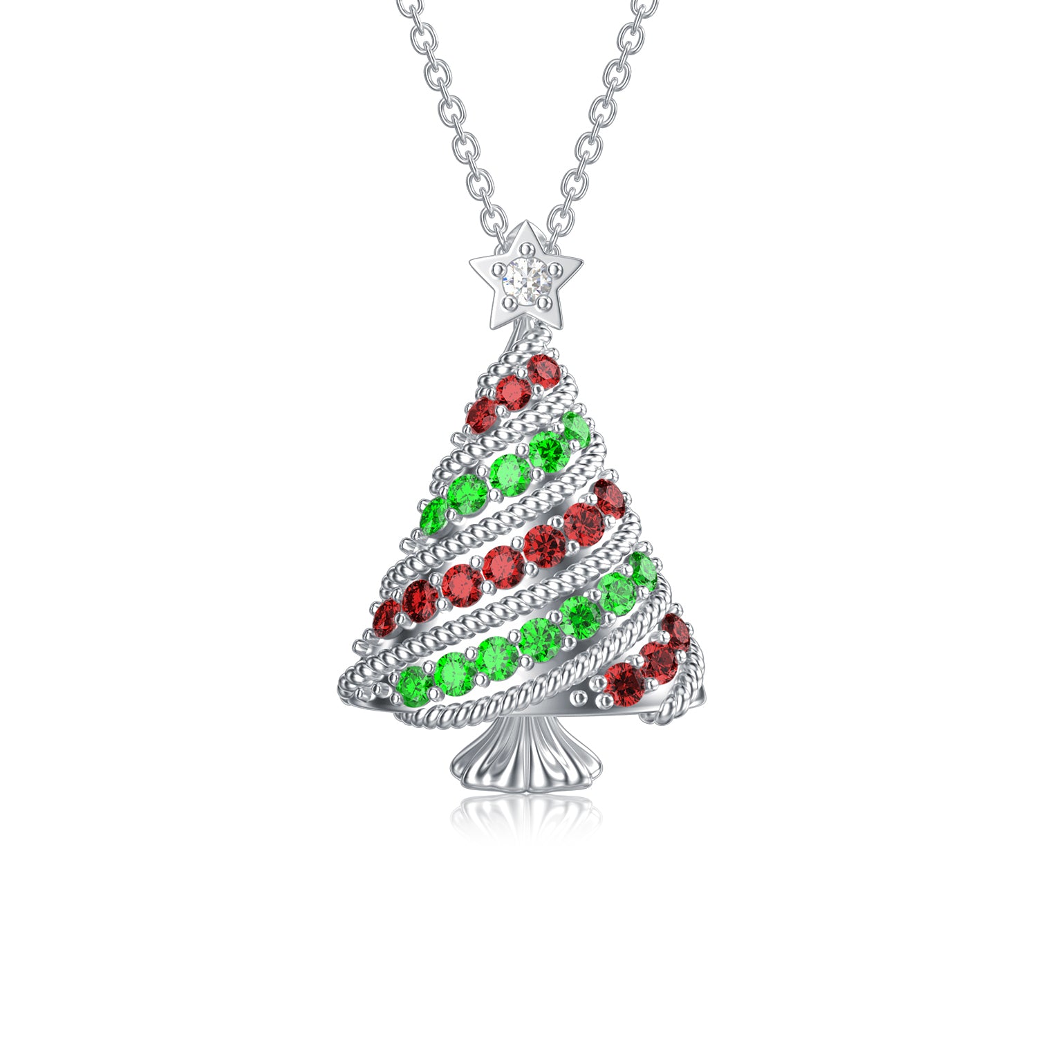 Sterling Silver Christmas Family Tree Merry Necklace