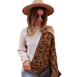 Sweater Leopard Pattern Stitching Top Waistcoat Long Sleeve Women