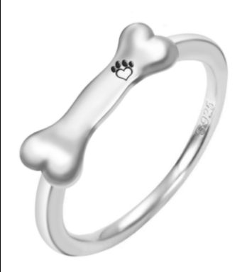 Silver Plated Diamond Bone Ring Pet Name Custom