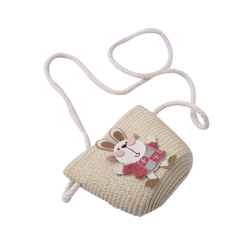 Cute Rabbit Decoration Bag with Two-Piece Straw Hat for Kids