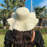 Summer seaside vacation beach hat bow ribbon female sunscreen straw hat folding