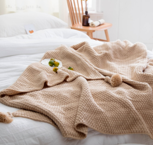 Nordic fringed knit ball blanket - Minihomy