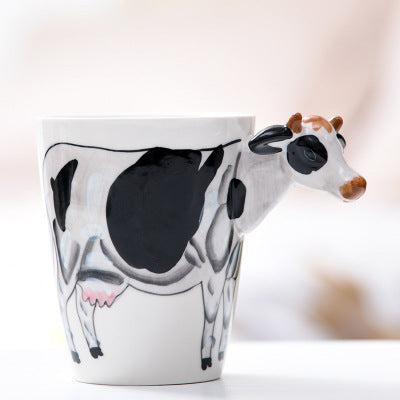 Festival gift Ceramic coffee milk tea mug 3D animal shape Hand painted Cow cup