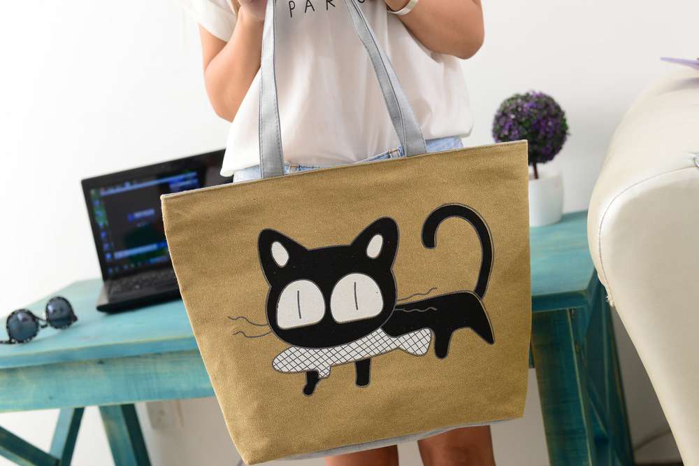 Cat Canvas Shoulder Bag - Minihomy