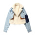 Plush denim stitching biker jacket - Minihomy