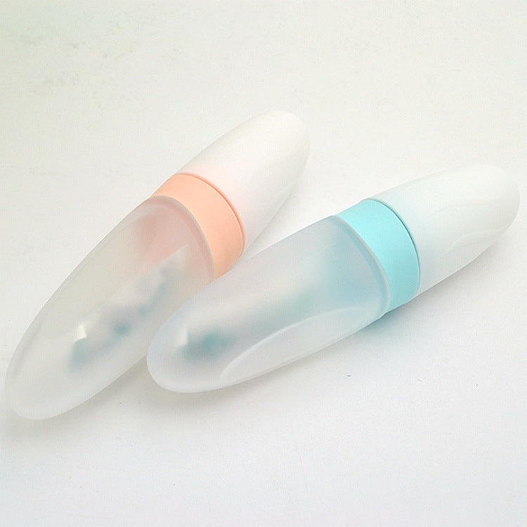 Baby Silicone Soft Head Rice Paste Spoon With Baffle Can Go Out To Carry Silicone Squeezed Food Supplement Bottle - Minihomy