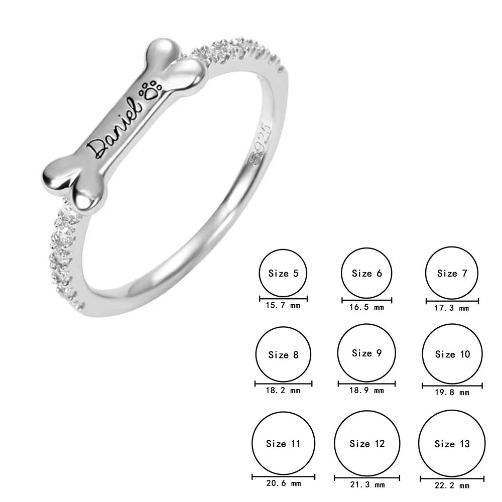 Silver Plated Diamond Bone Ring Pet Name Custom