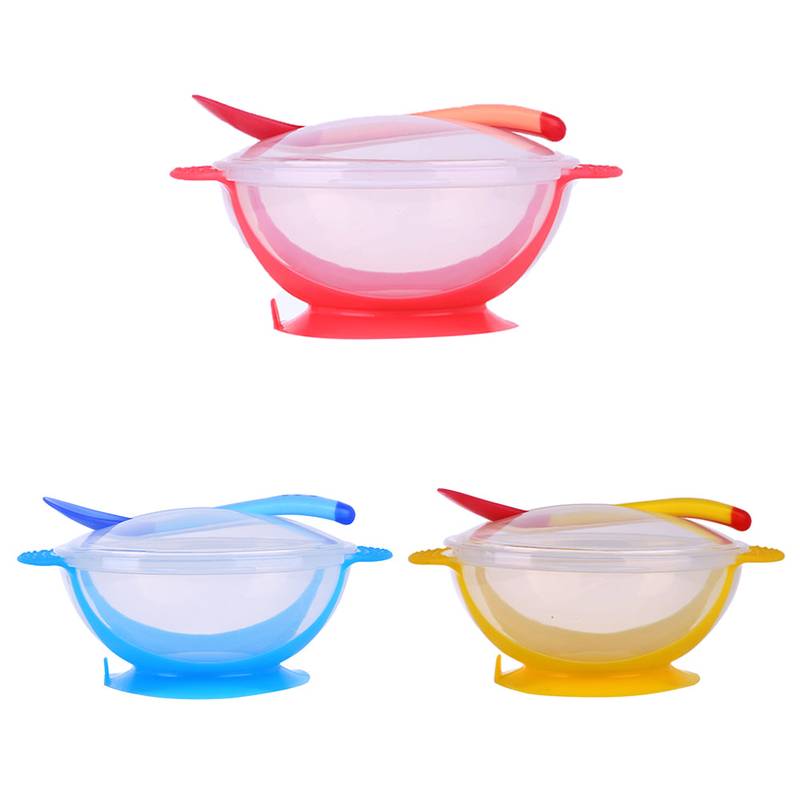 1pc/3Pcs/set Baby Tableware Dinnerware Suction Bowl with Temperature Sensing Spoon baby food Baby Feeding Bowls dishes - Minihomy