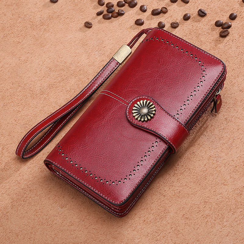 Hollow Women Clutch Leather Female Long Wallet