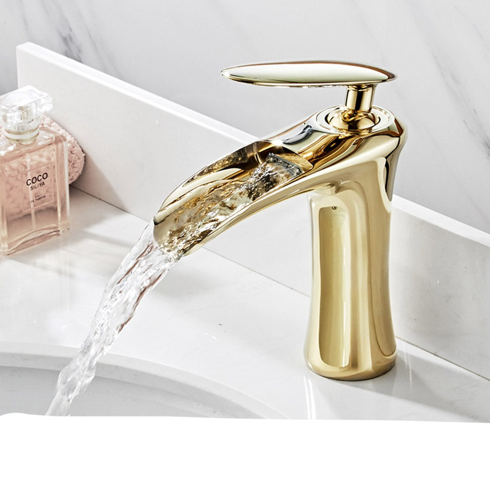 Full copper black and white hot and cold waterfall faucet - Minihomy