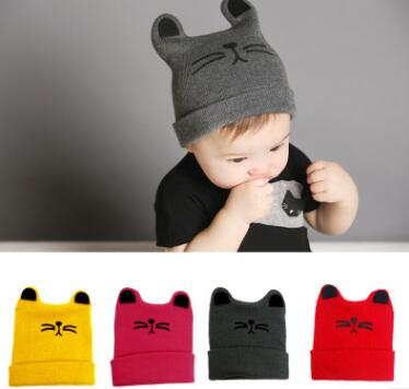 Baby Knitting Cartoon Child Children Girls Cat Ear Hat