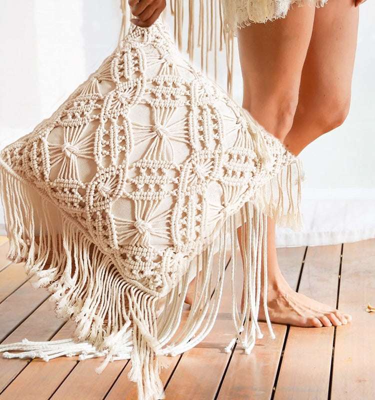 Hand-Woven Cotton Rope Tassel Cushion Pillowcase - Minihomy