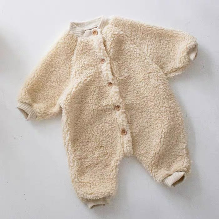 Newborn Baby Button Plush Creeper for Autumn and Winter